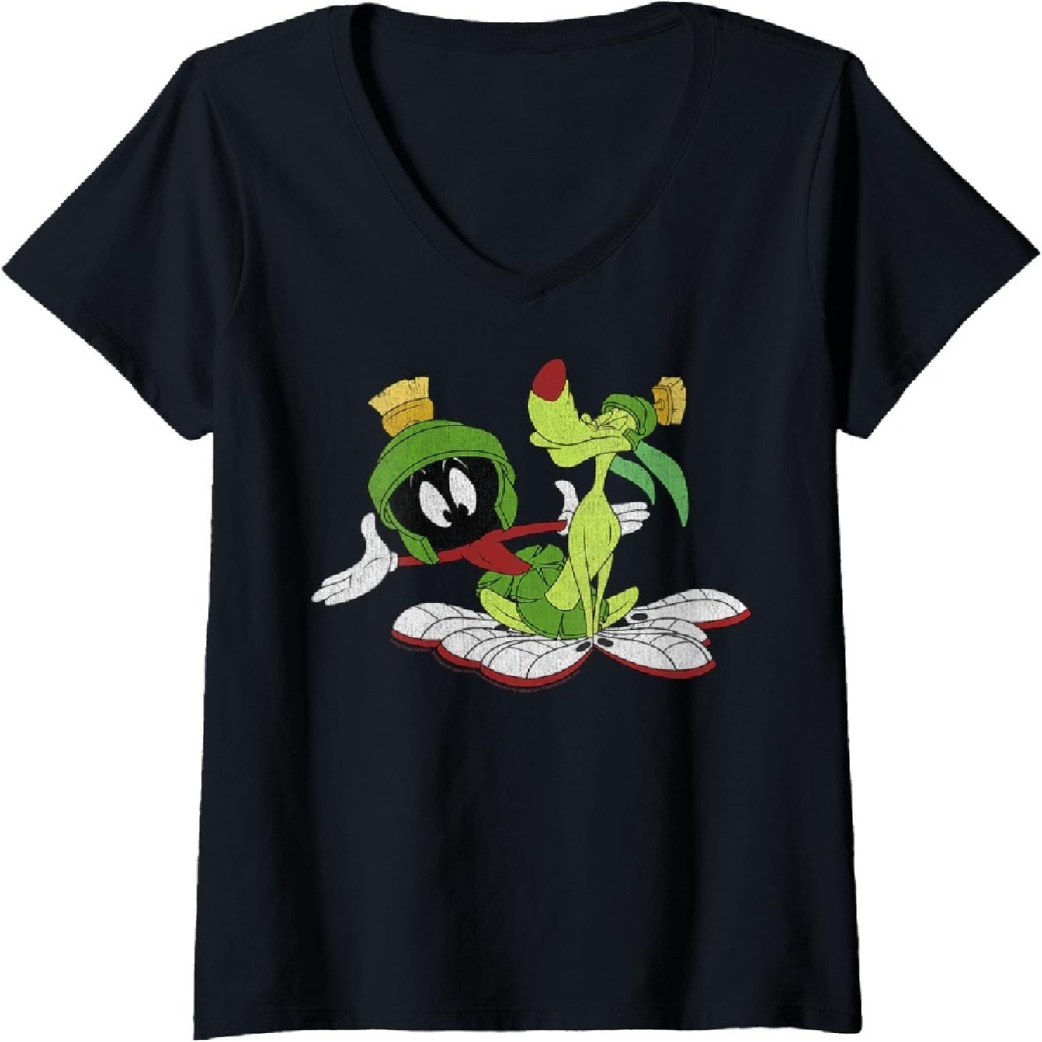 Looney Tunes Marvin The Martian And K-9 Portrait V-Neck T-Shirt S
