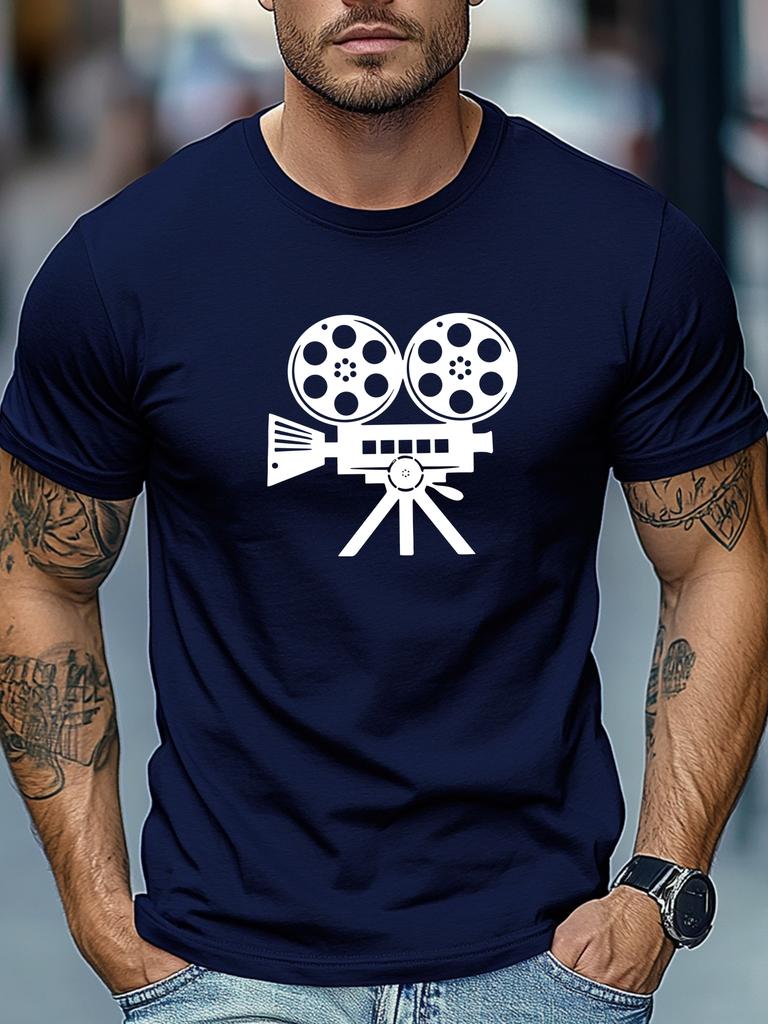 Unisexs Summer Casual Shortsleeve Tshirt With A Movie Projector Design