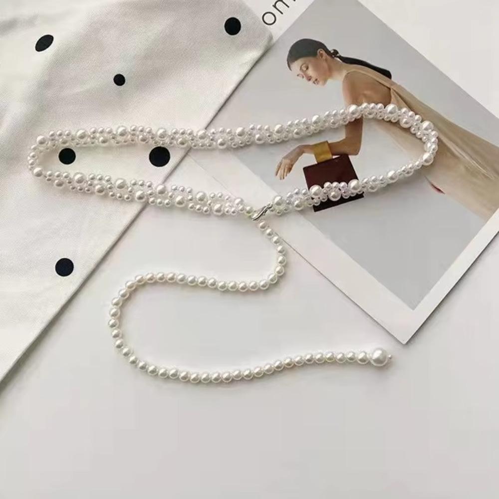 Temperament Elegant Waist Belt 100cm Pearl Belt Fashion Pearl Waist Chains  Girls Dress Strap