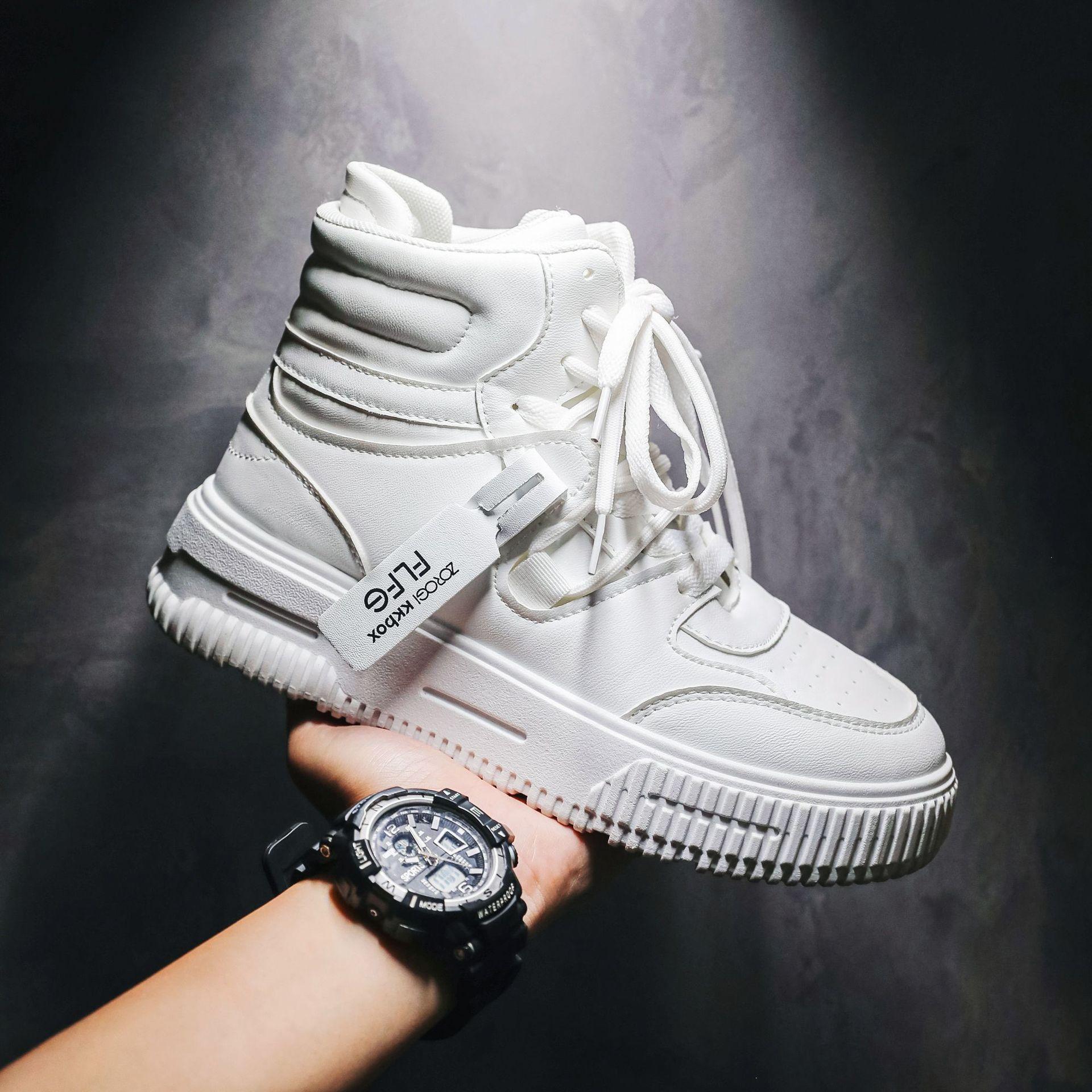 

Высокие зимние молодежные модные брендовые универсальные спортивные повседневные белые туфли для скейтбординга студенческие туфли на толстой подошве среднего размера для пары белых туфель 35 белый