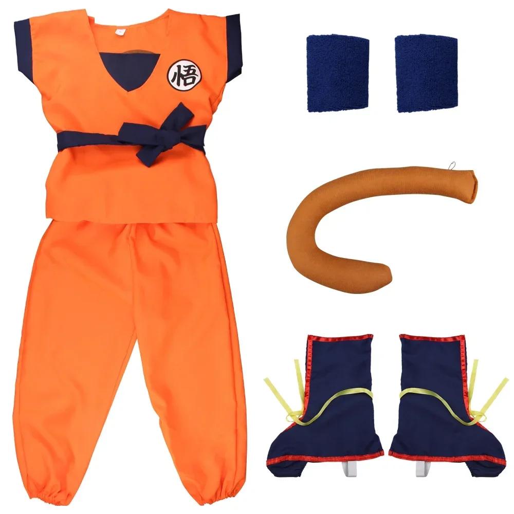 Kids Anime Son Goku Cosplay Costumes Krillin Training Clothes Superhero Outfits with Super Saiyan Wig Comic Con Party Costume