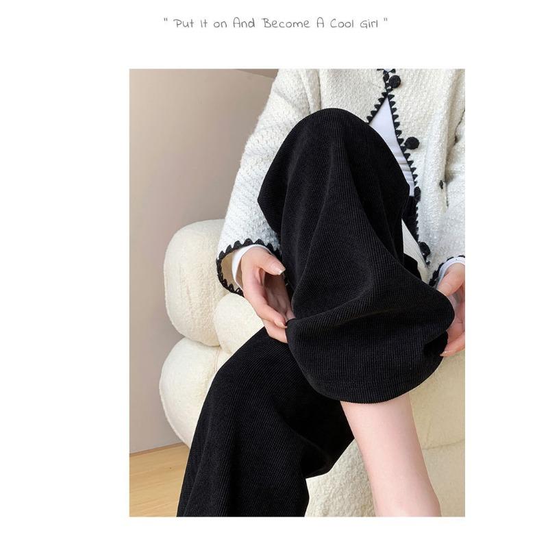 

Autumn and winter fleece corduroy wide-leg pants women s lamb fleece thickened warm high waist drape long casual straight cotton pants average size [about 80-70 kg]