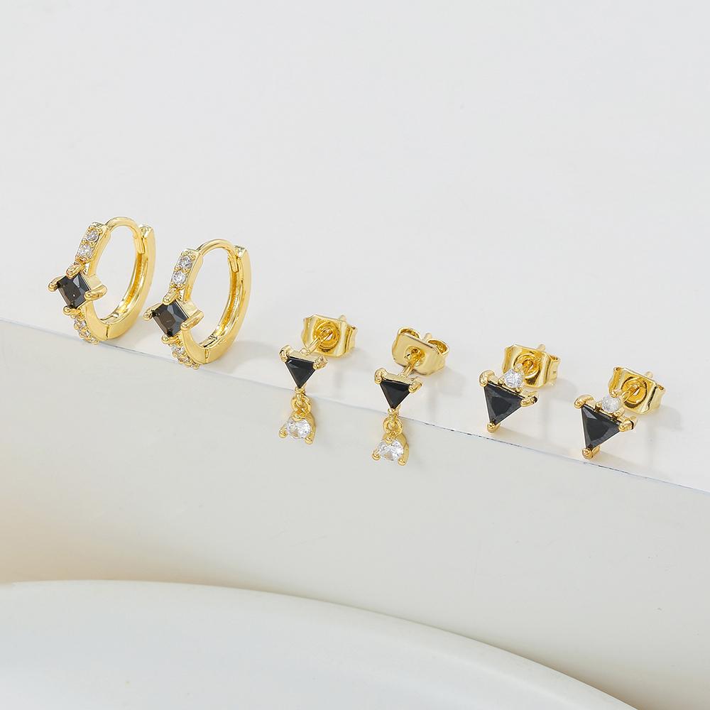 New Arrival Black Zircon Geometric Triangular Square Earrings For Women Stainless Steel Stud Punk y2k Daily Wear Jewelry Gifts