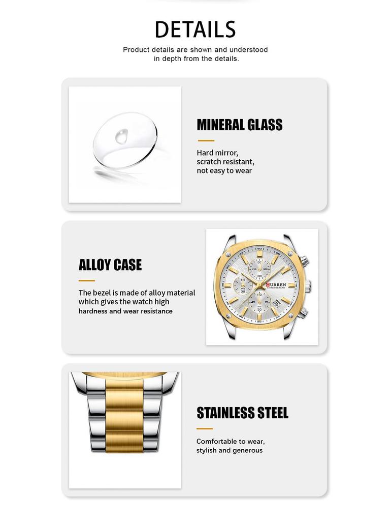 CURREN 8490 Men's Square Multifunctional Waterproof Wristwatch with Calendar Feature