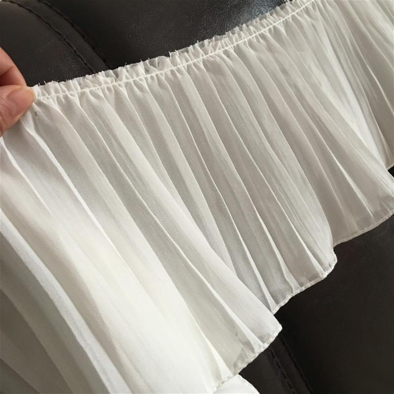 17CM Wide Luxury White Black Pleated Chiffon Fold Elastic Lace Ruffle Trim Ribbon Dress Collar Applique For Sewing Supplies