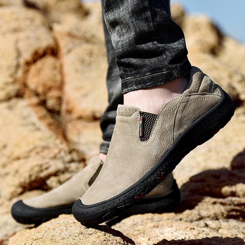 Plus Size Genuine Leather Men's Outdoor Wear-Resistant Non-Slip Mountaineering Travel Shoes One Pedal Sports Casual Lazybones' Shoes