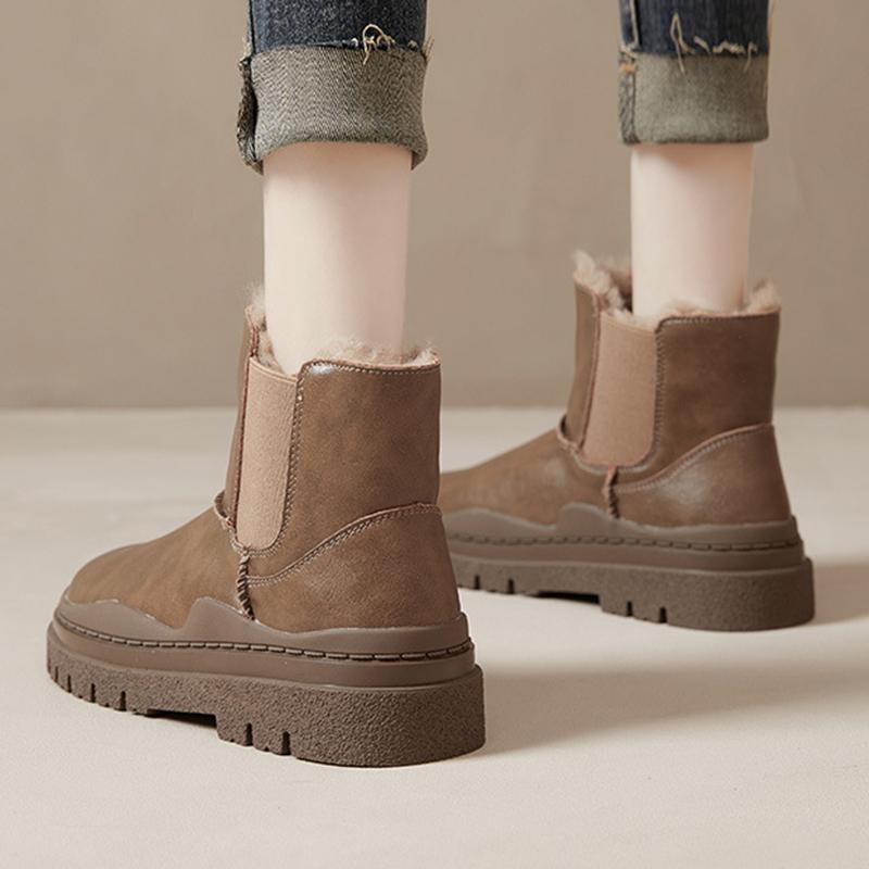 Winter Women Genuine Cowhide Rabbit Fur Snow Boots New Winter Thick-soled Cotton Boots Waterproof Plus Velvet Thick Cotton Boots