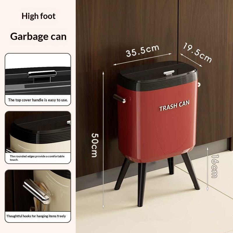 Nohou ovládaný odpadkový koš s vysokou nohou a víkem otevíraným stisknutím - Velkokapacitní oválný koš do kuchyně a obývacího pokoje, odolný plast