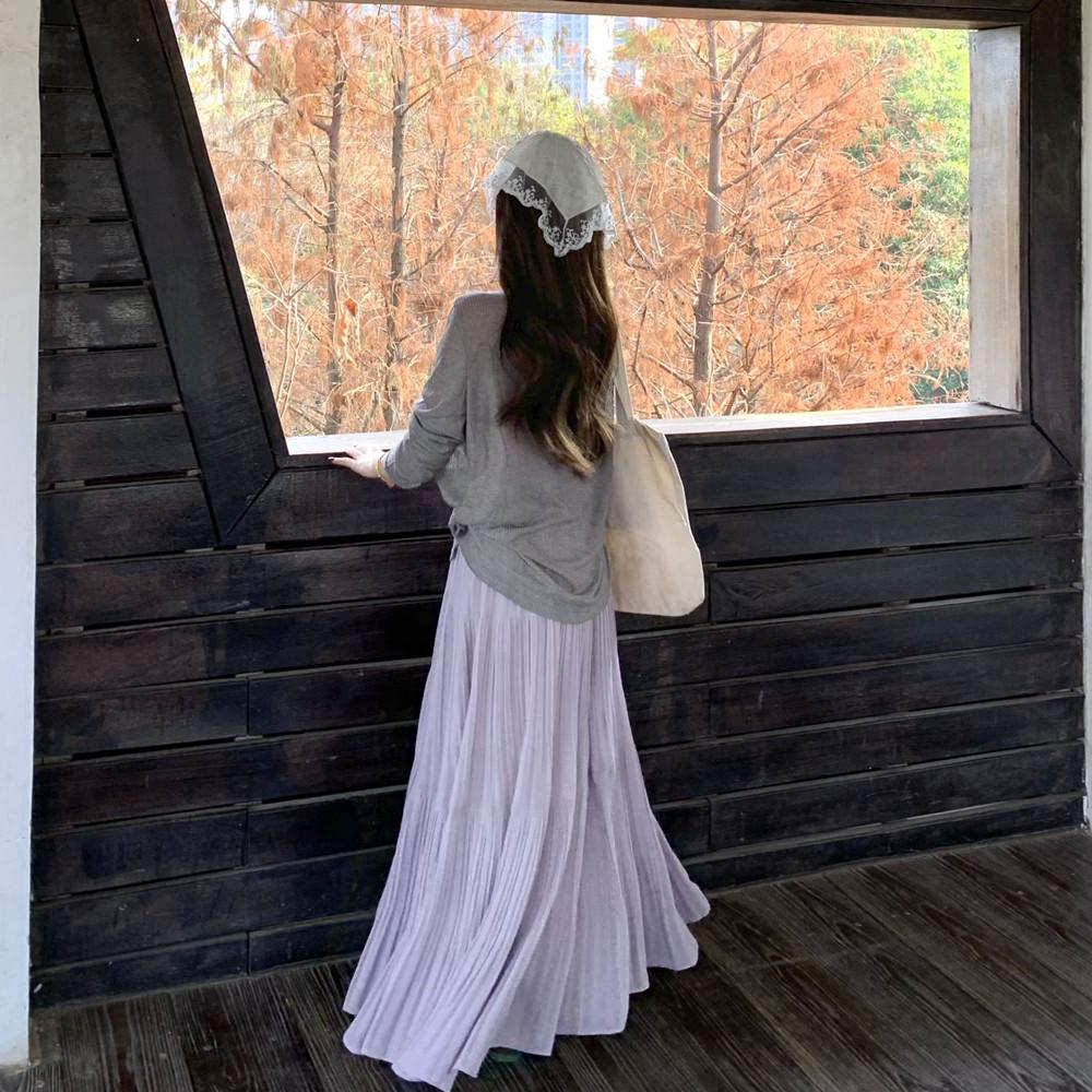 Women's Korean-Style Purple A-Line High-Waisted Mid-Length Cake Skirt for Autumn