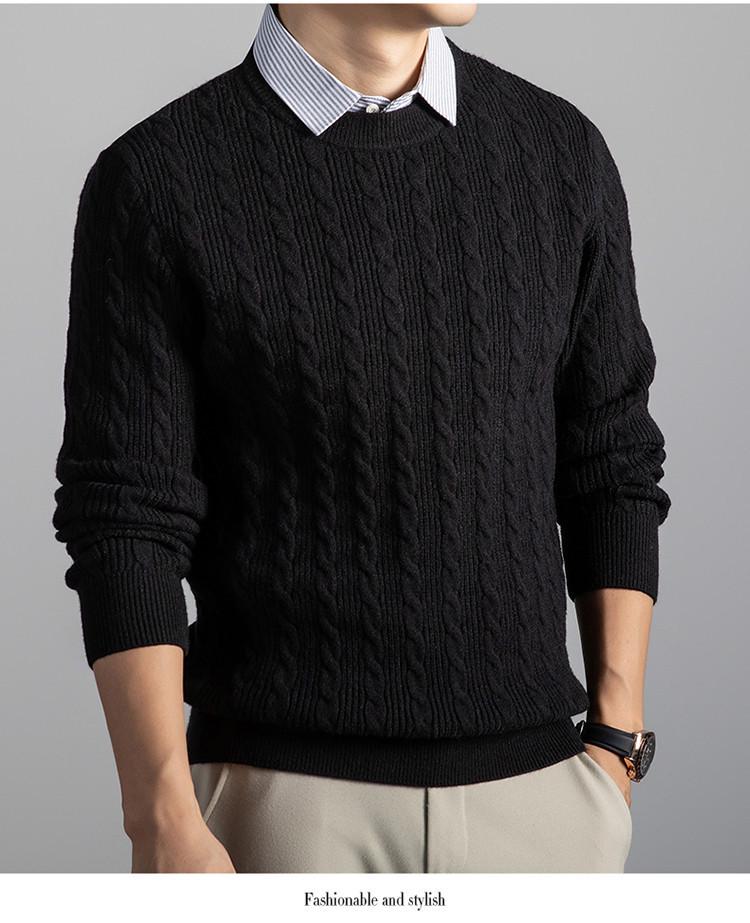 Men's Youth Fashion Cable Knit Sweater - Thick, Casual, Comfortable Two-Piece Pullover