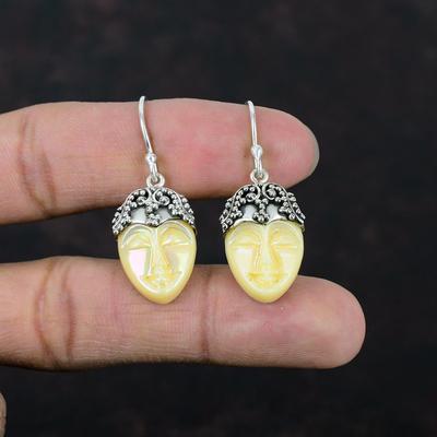 Orecchino con fuoco mistico con viso in osso intagliato, orecchini in argento sterling 925, gioielli con pietre preziose, regali per la mamma, orecchini fatti a mano, gioielli di design più recenti