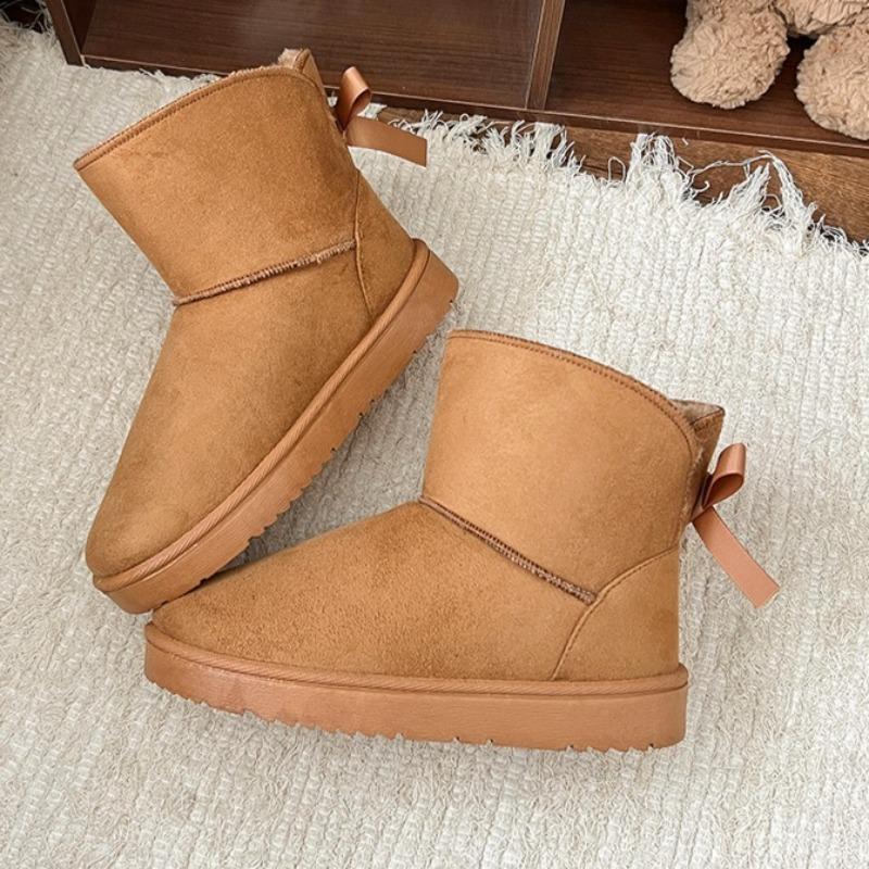 Fashion Fur All-in-one Snow Boots Women's New Short-tube Winter Velvet and Thickened Bow-knot Cold-proof and Warm-keeping Cotton Shoes