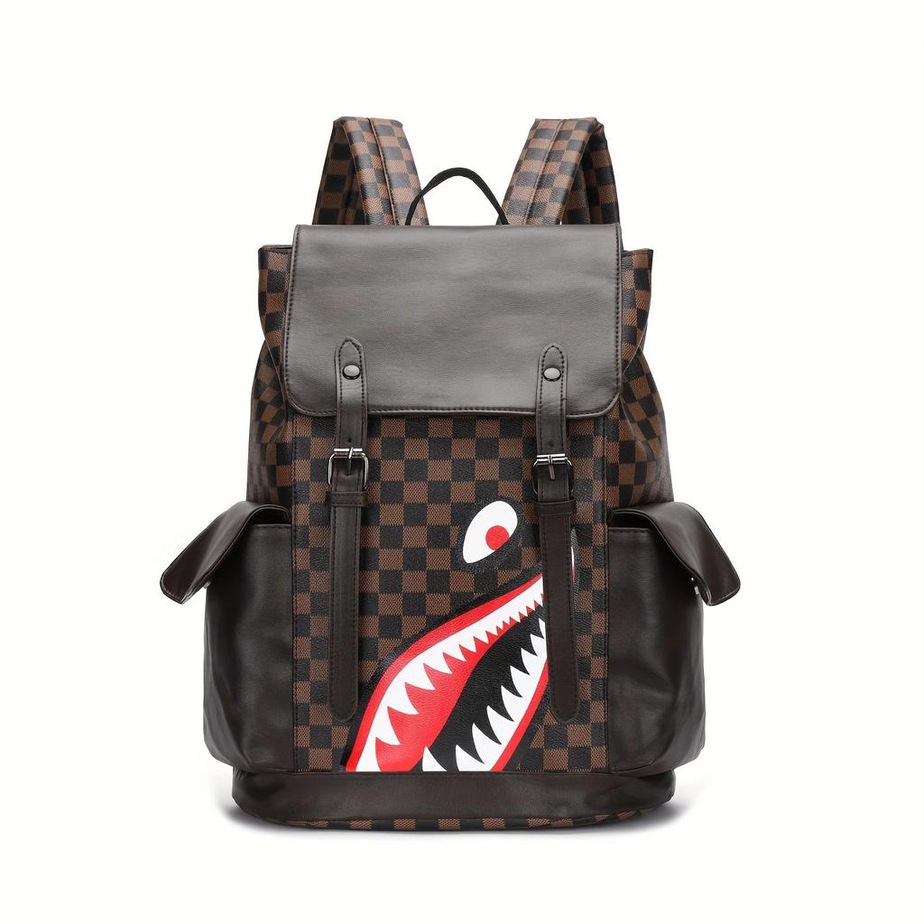 Neue koreanische Version Business-Rucksack Leder Große Kapazität Herren und Damen Trend karierter Rucksack Reisetasche Studenten-Computertasche