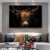 Gold Big Horned Animal On Black Background Prints Poster Canvas Painting Modern Wall Art Pictures Living Room Bedroom Home Decor