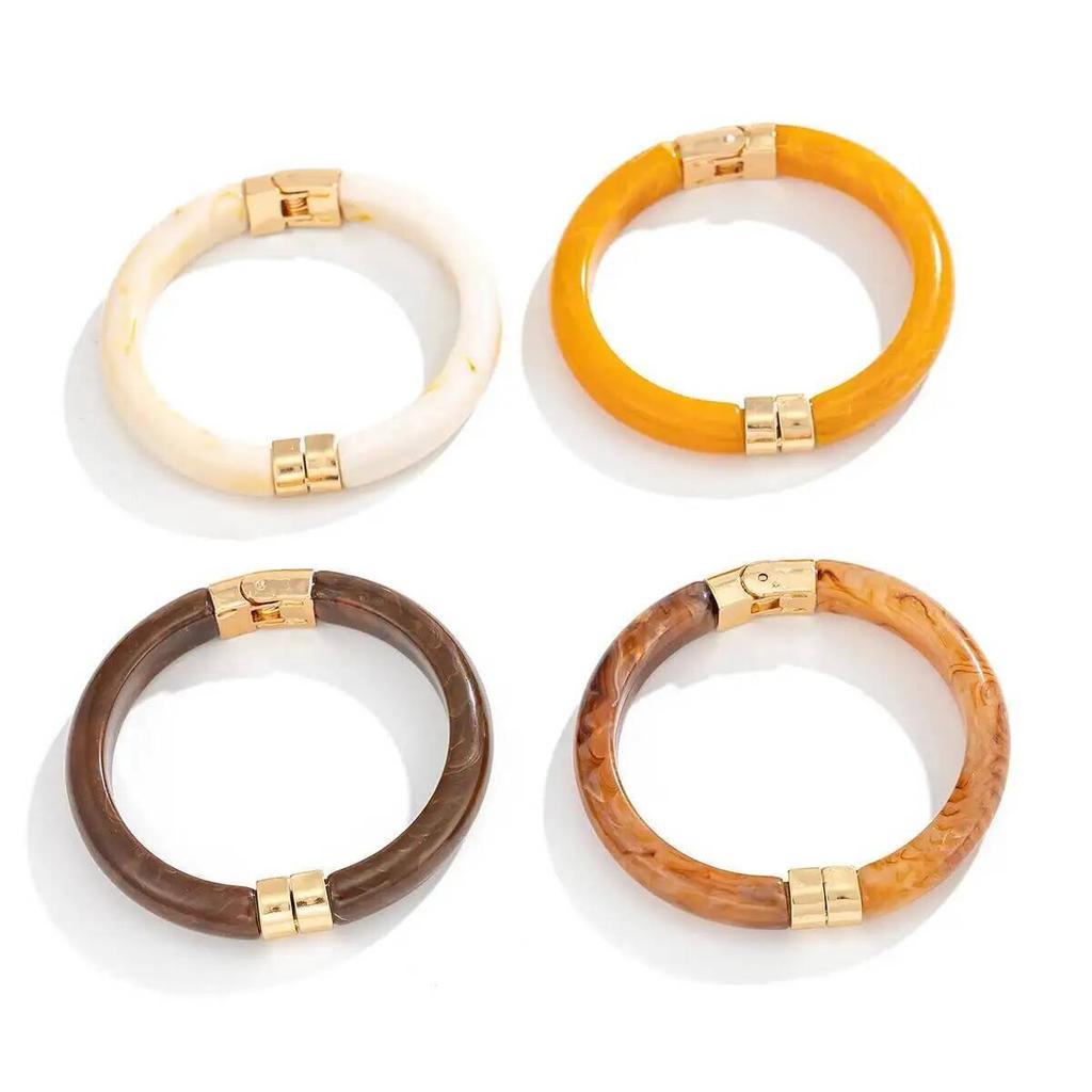 SHIXIN 4 Stile Vintage Harz Acryl Runde Röhren Armreifen Damen Boho Geometrisch Spleißbar Elastische Armbänder Hand Schmuck