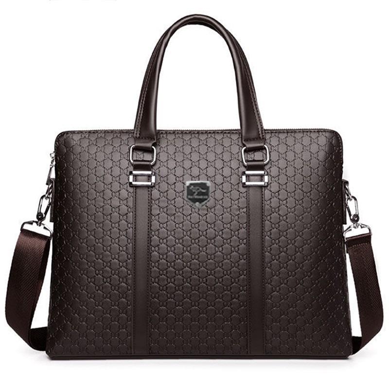 Мужская сумка для переноски большой емкости, многофункциональный портфель, мужской деловой кожаный повседневный портфель через плечо коричневый