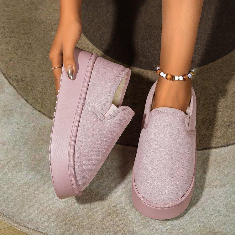 Warm Winter Platform Boots Vintage Brown Women Snow Boats Plus Velvet Suede Inner Fashion Thick Bottom Women Flat Slip-on Boots