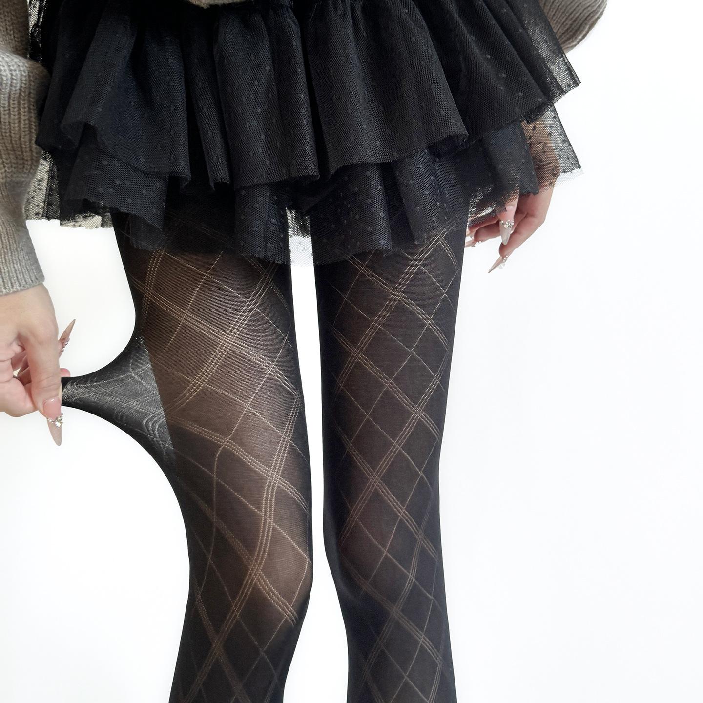 Sexy Solid Color Grid Jacquard Women Pantyhose Korean Fashion Slim JK Spicy Girl Spring Summer Nylon Breathable Casual Stockings One Size