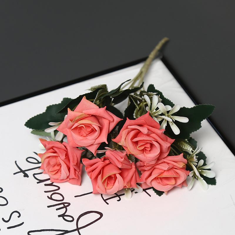 5-Head Artificial Silk Rose Arrangement for Home Decoration