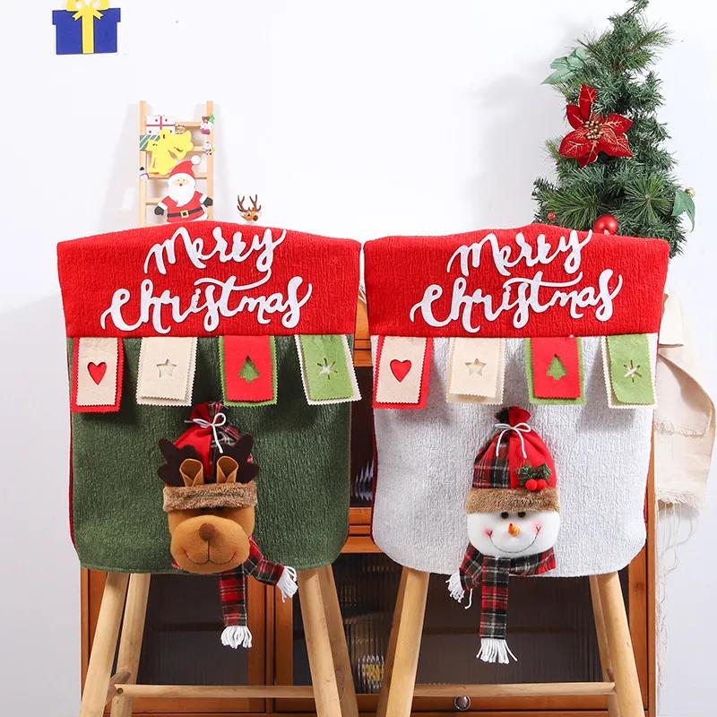 Christmas Doll Chair Cover Festival Cartoon Dining Chair Back Covers Party Santa Claus Chair Rear Decoration YFA2245