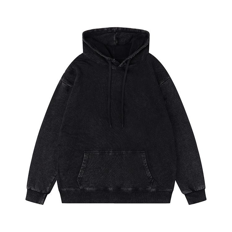 Men's Retro Wash-Faded Cotton Hoodie with Embroidered Logo