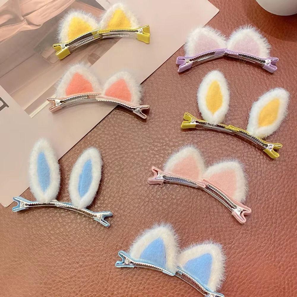 5 Pairs Soft Texture Rabbit Ears Hair Pin 3D Design Plush Hair Pin 3D Hair Pin For Children