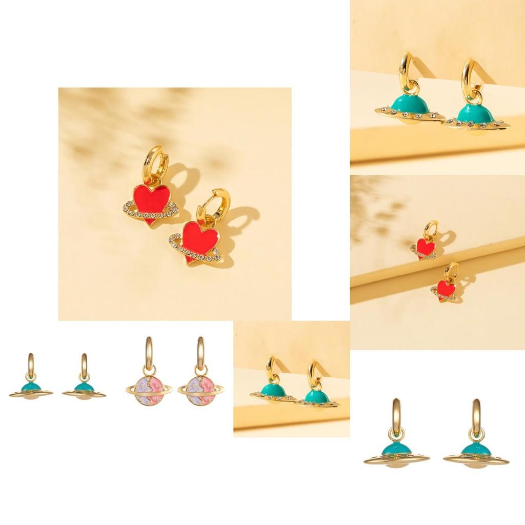 Stylish Summer 2022 Alloy Heart And Planet Earrings For Trendy Fashion Lovers