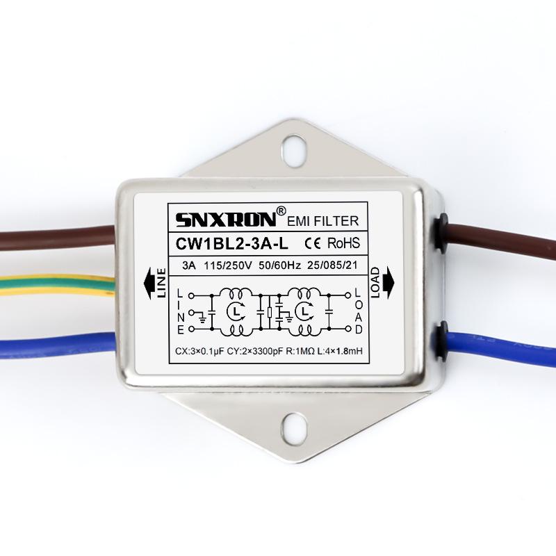EMI Power Filter CW1BL2-10A-L040, Double Stage, Single Phase, 220VAC, Lead Type, Options: 3A, 6A, 10A