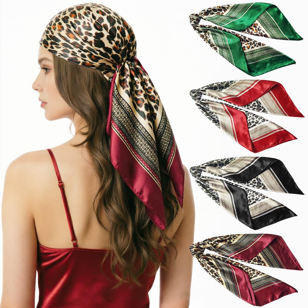 90cm Leopard-print Silk Scarf / Headscarf for Women – Versatile Rayon Satin Large Scarf