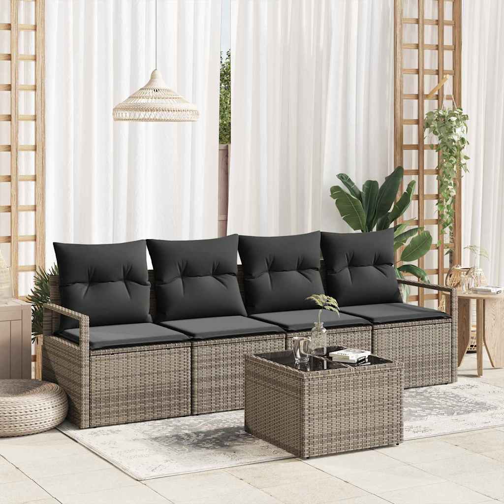 5 Piece Sofa Set with Cushions Grey Poly Rattan