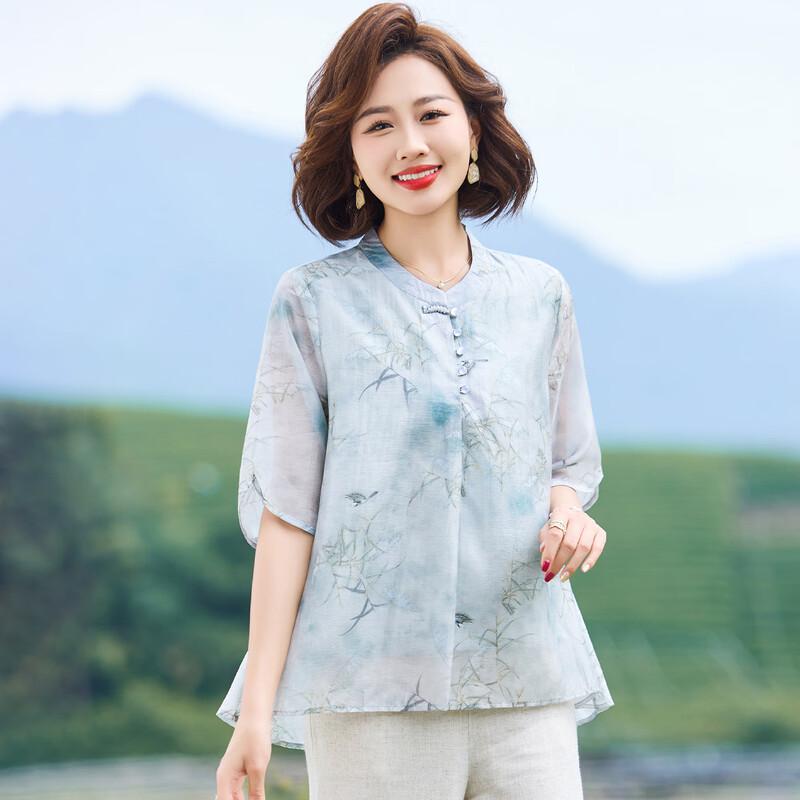 Qianlian Women s Ethnic Print Summer T-shirt 2XL