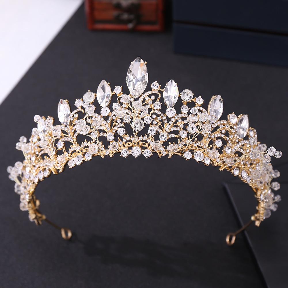 Barock Handgefertigt Kristallperlen Herz Braut Diademe Krone Luxus Strass Abschlussball Schönheitswettbewerb Diadem Stirnband Hochzeits Haar Accessoires