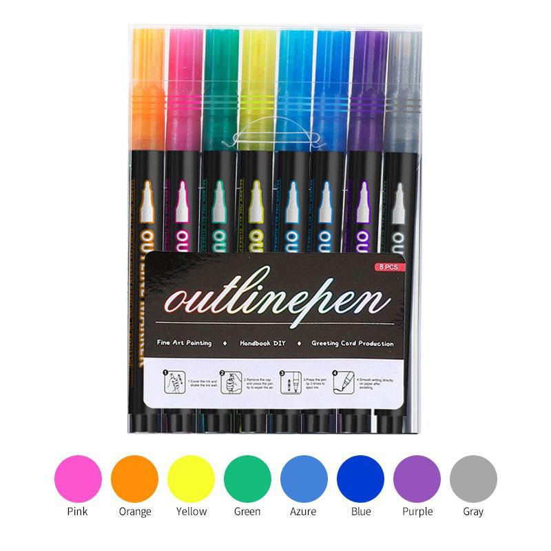 Doppellinien-Umriss-Metallic-Highlighter-Stifte Super-Zickzack-Doppellinien-Stifte Magische Glitzer-Zeichenstifte zum Malen