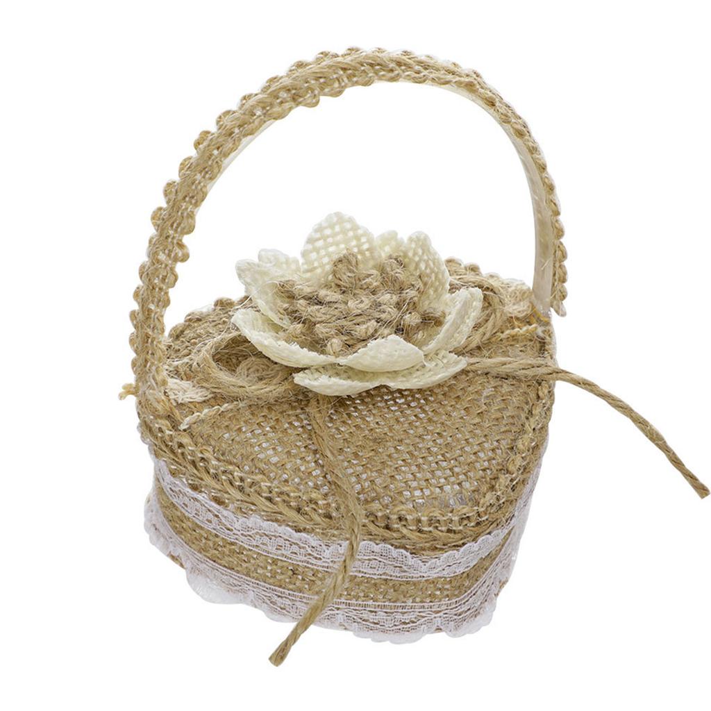 Heart-shape Linen Ring Box Jewelry Case Valentine's Day Vintage Country Wed Pastoral Ceremony Natural Ring Setting Storage Box
