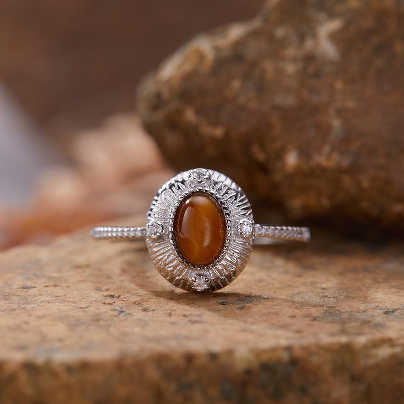 Xiaohongshu Earrings Color Treasure Ring Jewelry S925 Silver Inlaid Natural Opal Egg Surface Ring Women