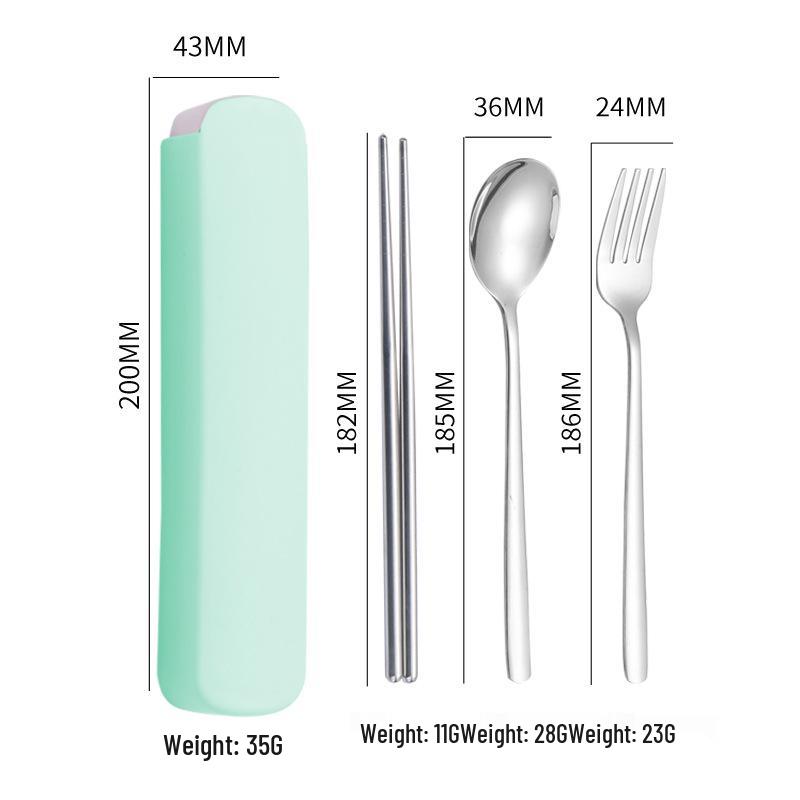 Spersonalizowany Zestaw Sztućców Ze Stali Nierdzewnej na Zewnątrz: Łyżka, Widelec i Pałeczki w Przenośnym Pudełku Prezentowym.