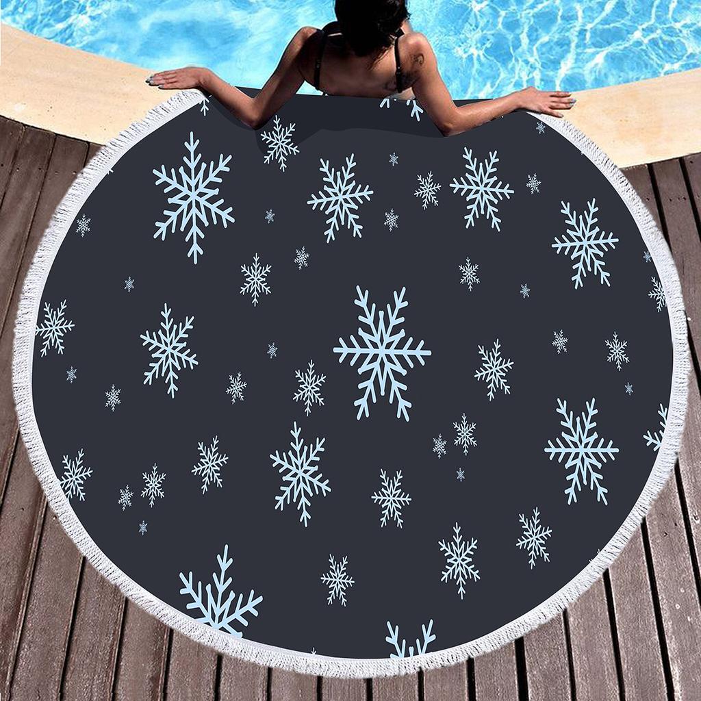Snowflakes Round Beach Towel Christmas Decor Beach Blanket Soft Microfiber Winter Themed Towel For Boys Girls Teen New Year Gift