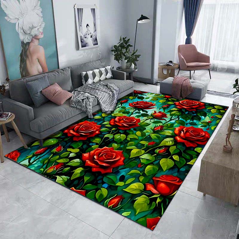 Multi Size Beautiful Roses Print Carpet for Living Room Bedroom Bedside Bathroom Floor Mat Area Rug Sofa Mat Home Decor