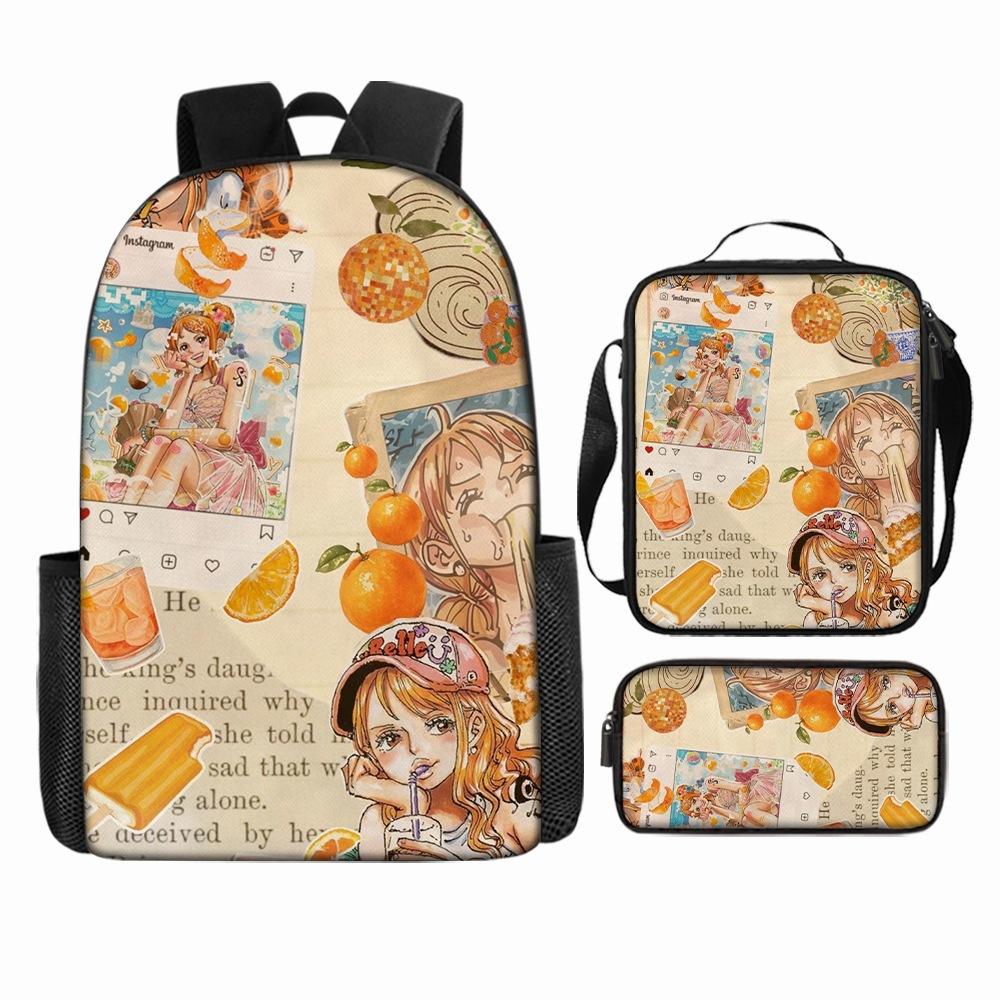 Anime Rucksack Set One Piece Naruto Schultasche für Jungen Schüler Laptop Rucksack Umhängetasche Federmäppchen 3-teilig Große Kapazität Wasserdicht