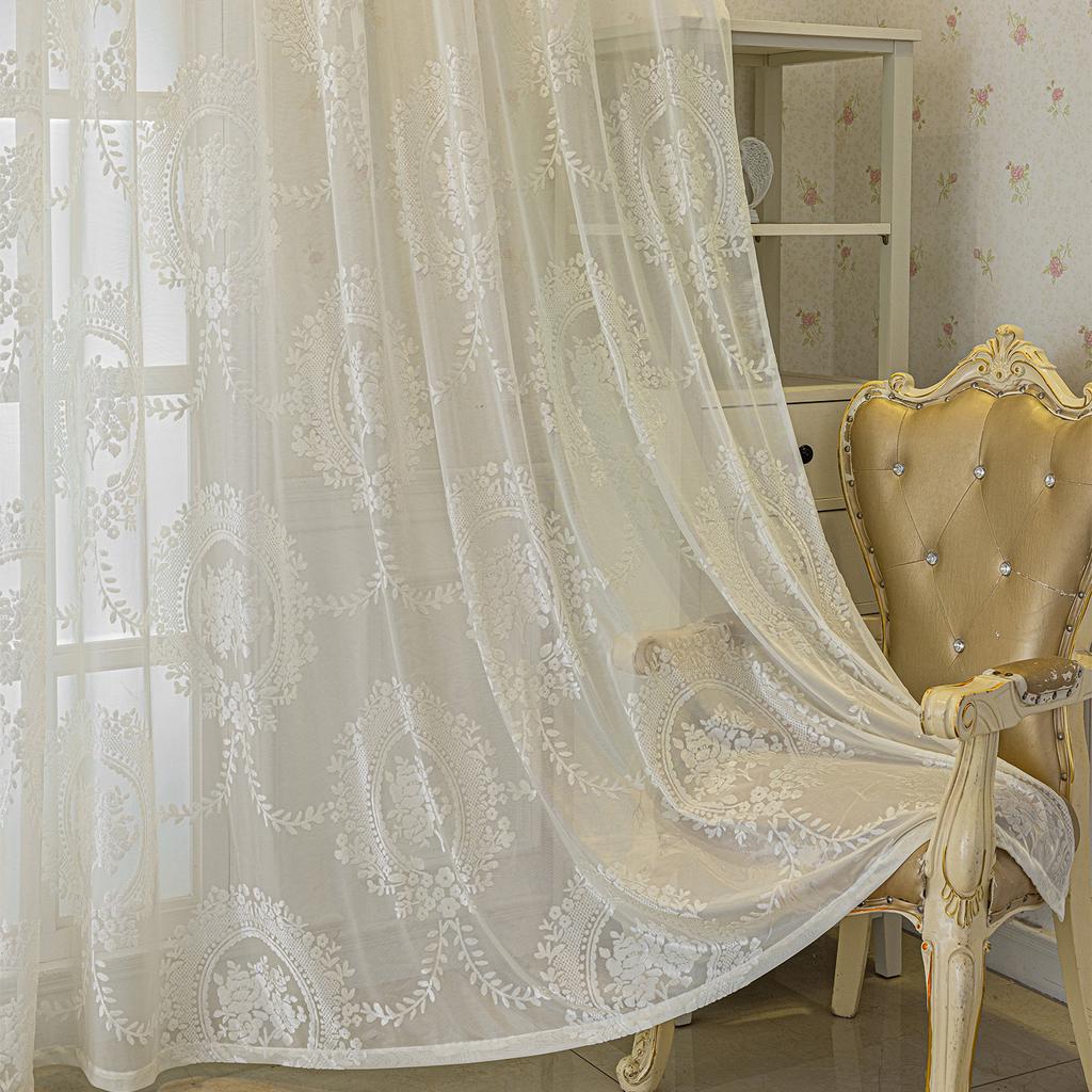 Fransız Retro Perde Tül Yeşil Prenses Tarzı Hafif Lüks Yarı Saydam Pencere Perdesi