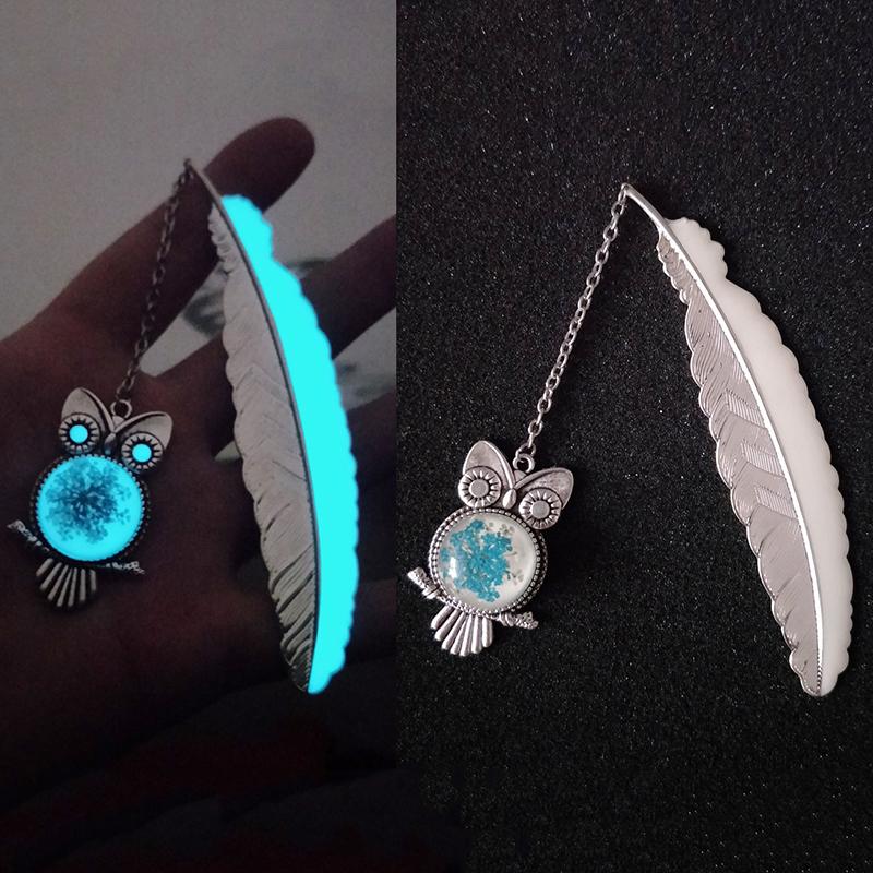 Cute Luminous Metal Feather Bookmarks Kawaii Butterflies Owl Dragonflies Book Marks For Teachers Gift Beautiful Book Accessories