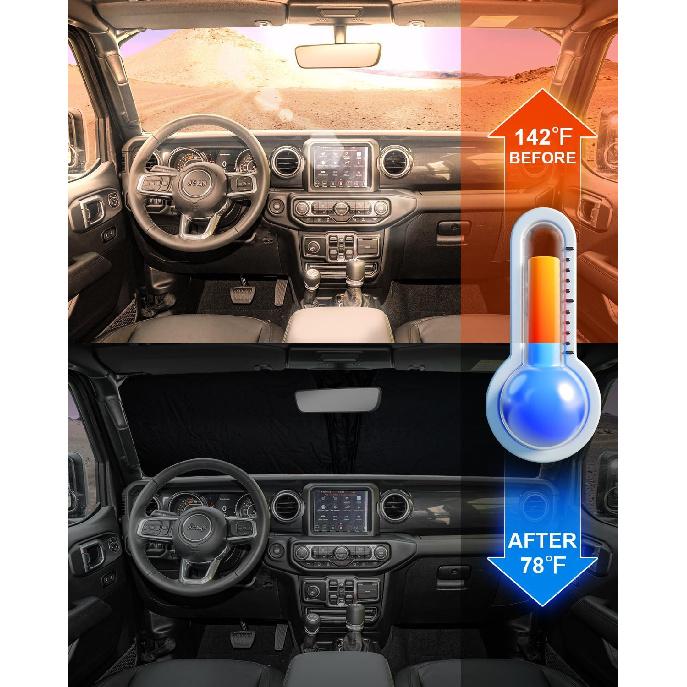 2025 Upgrade Front Windshield Sun Shade Foldable Jeep Wrangler Sun Shade/Jeep Gladiator Sun Shade Fit For Jeep Wrangler JL JLU 2018-2025 / Jeep