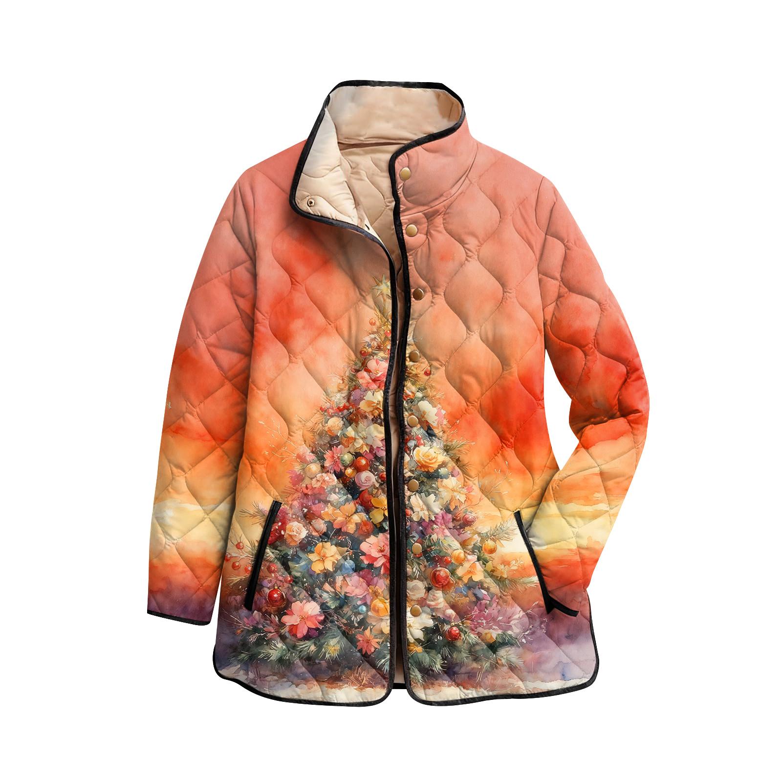 

Женское хлопковое пальто на пуговицах с высоким воротником, рождественским принтом, с подкладкой и длинными рукавами XS шафрановый