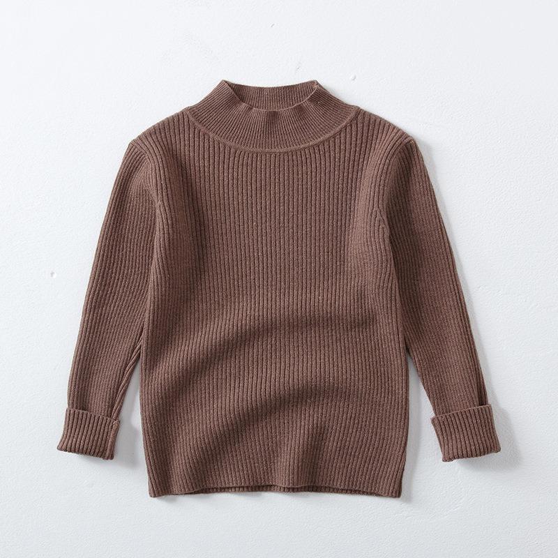 Girls Solid Half High Collar Long Sleeve Pullover Sweater Kids Casual Bottoming Inner Top
