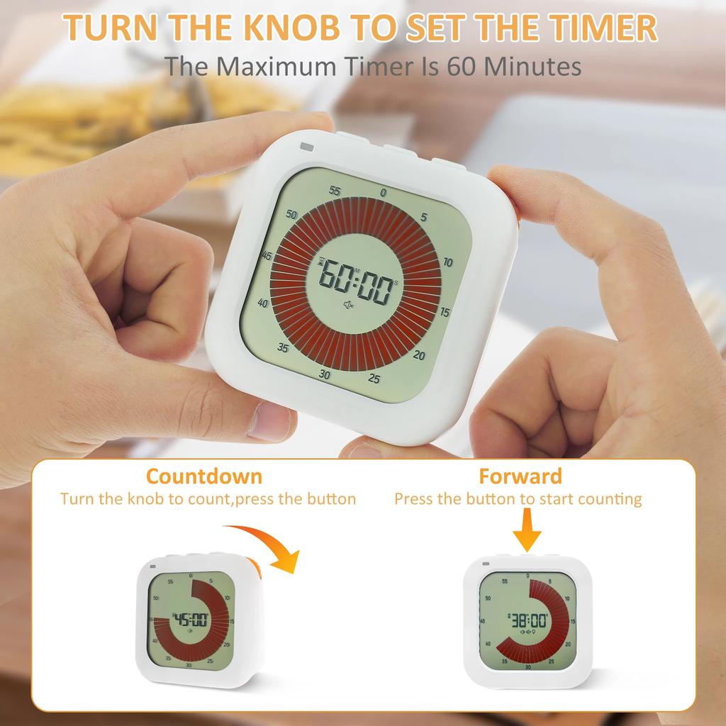 Digital Kitchen Timers 60 Minute Countdown Visual Timer 3 Alarm Modes Classroom Timer Manage Tool for Study Cooking Shower Fitn