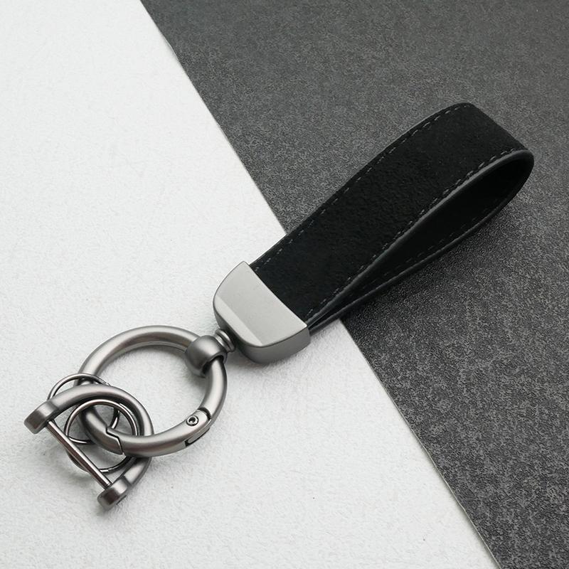 Leder Autoschlüsselanhänger, Hochwertiger Metall Autoschlüssel, Wildleder Anhänger, Leder Verzierung Metall Autoschlüsselanhänger Ring Zubehör black