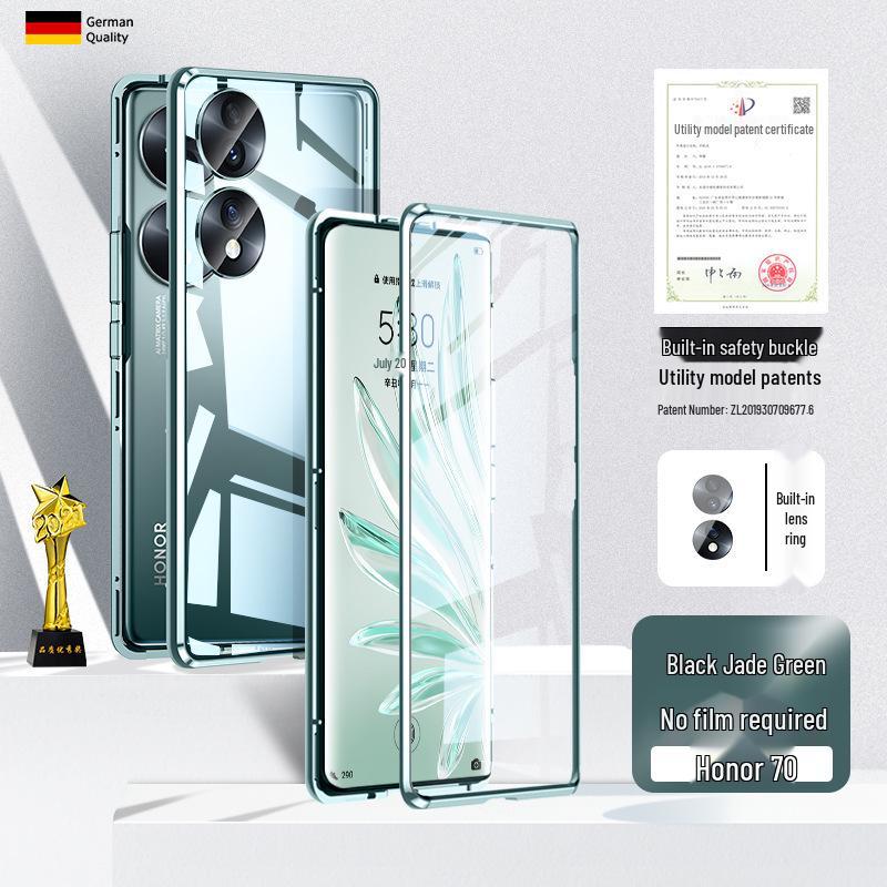 

Huawei Honor 70 Pro Magnetic Double-Sided Glass Phone Case with Anti-Drop Lock and Full Coverage Honor 70 Pro [Lens Cover + Bottom Lock]