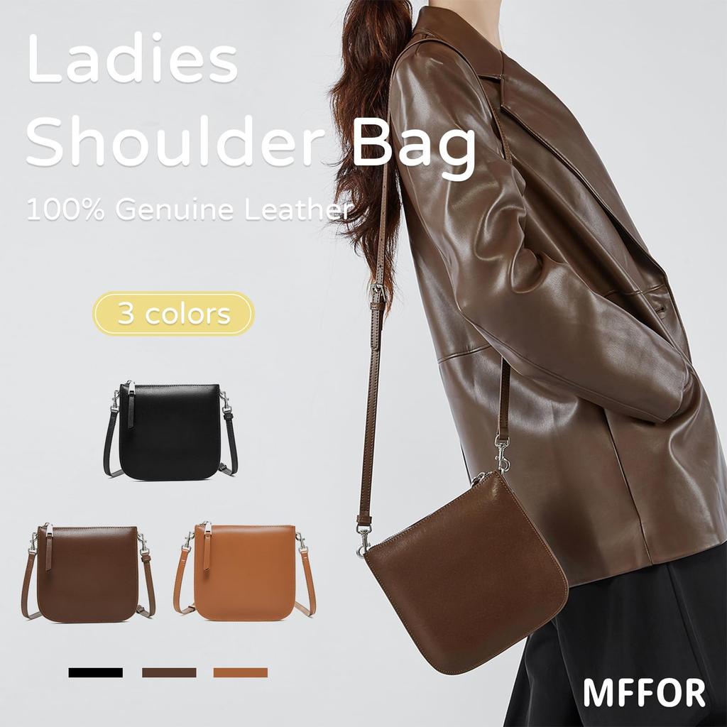 MFFOR Smartphone Pouch, Mini Shoulder Bag, Genuine Leather, Women's, 3-Layer Construction, Lightweight, Small, Slim, Compact, Casual, Simple,