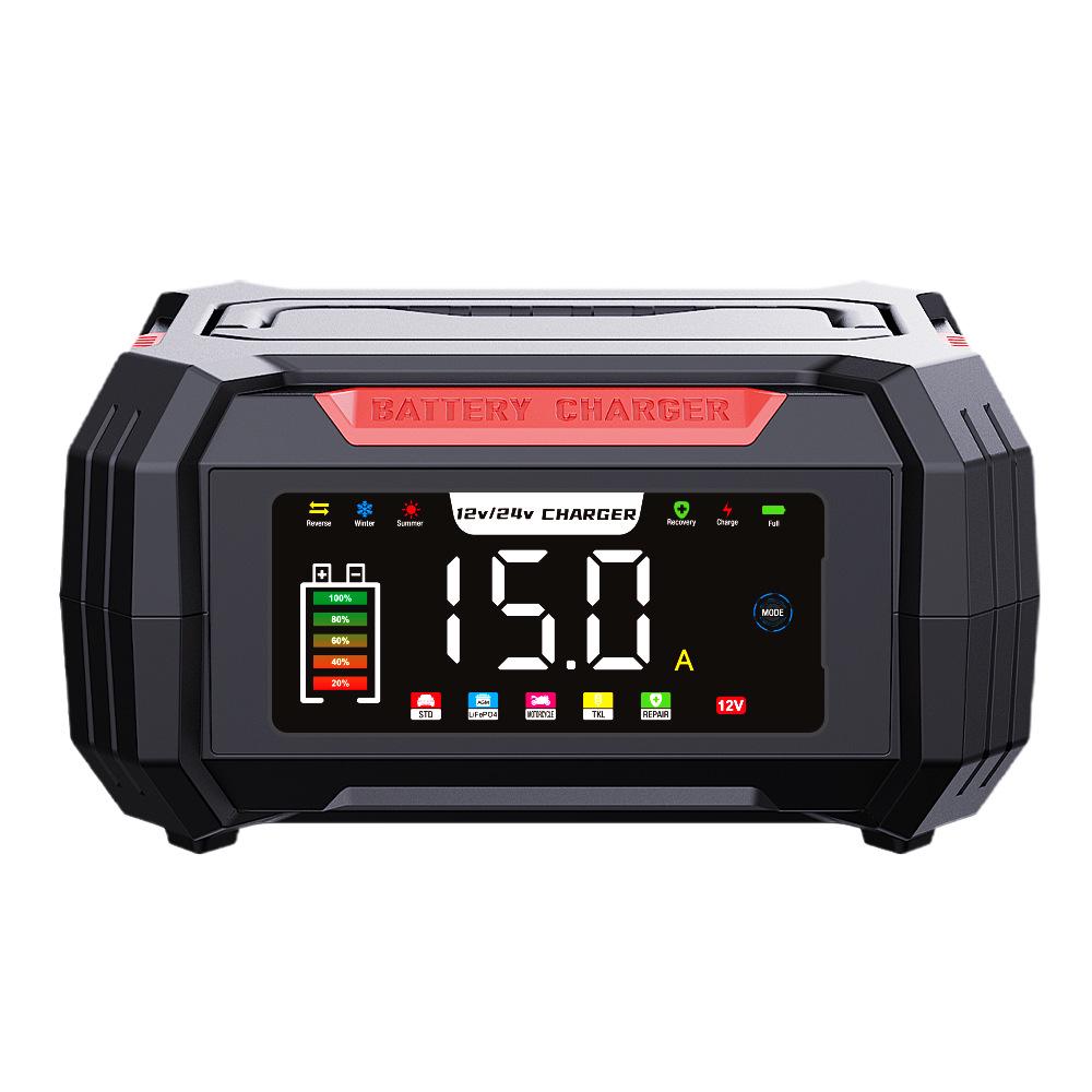 Portable Dual Voltage Battery Charger: 12V 15A & 24V 8A Car Charger Yellow European Standard