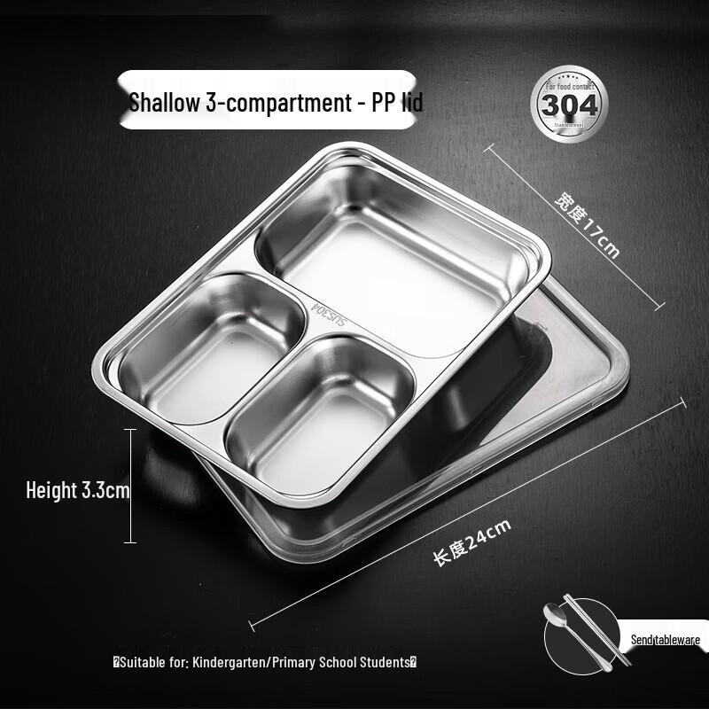 Thickened 304 Stainless Steel 5-Compartment Meal Tray